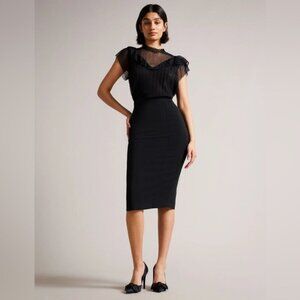 NEW Ted Baker London RAEES High waisted Classic Black midi Pencil Skirt sz 4